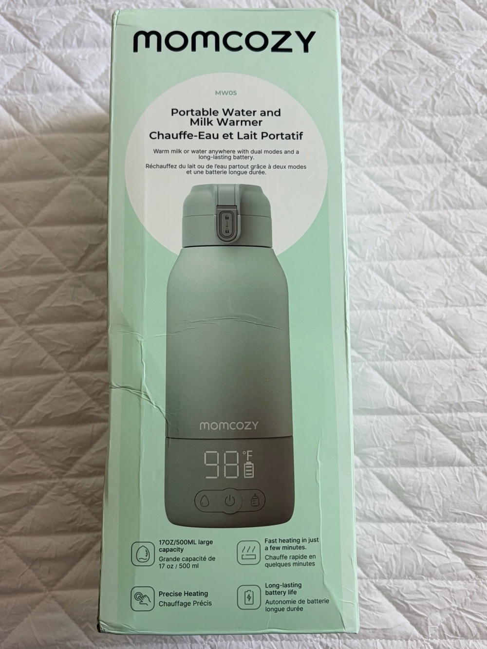 Brand New. Never Opened. Momcozy Portable Water and Milk Warmer - Sage Green